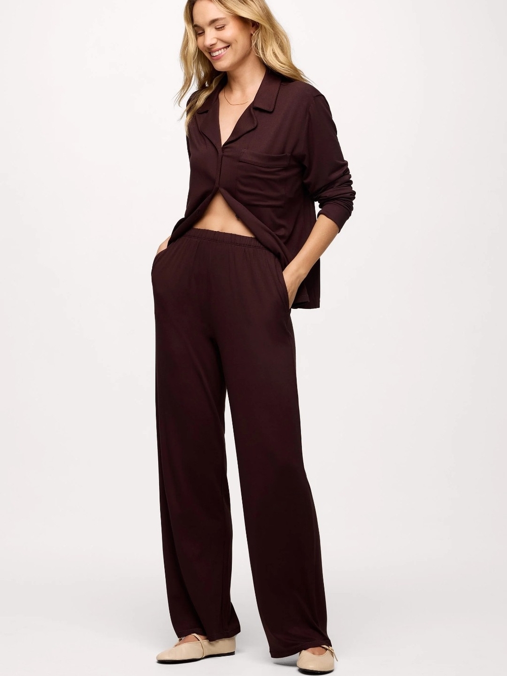 nuuds Wide-Leg Lounge Pants — Chocolate Brown